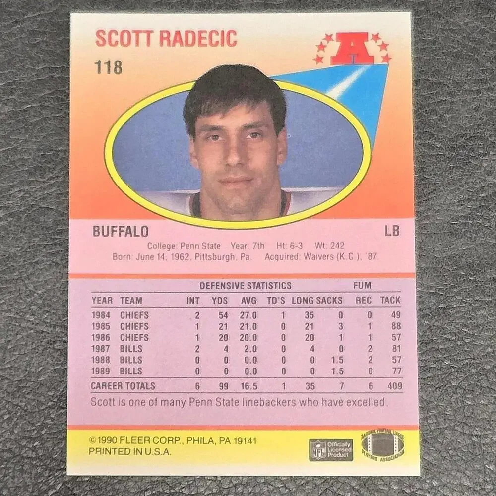 1990 Fleer #118 Scott Radecic Football Card - Picture 2 of 2